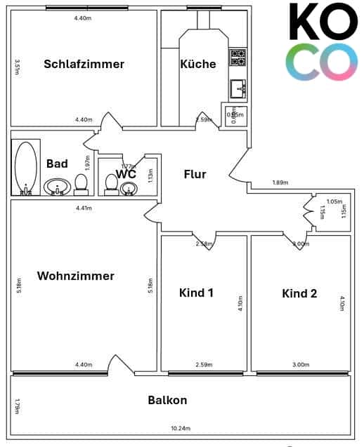 Visualisierung Grundriss - nicht maßstabgetreu, Darstellung dient lediglich der Veranschaulichung