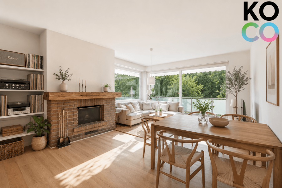 Wohnzimmer Visualisierung - Großzügige 4-Zimmer-Wohnung mit Kamin, Balkon & Schwimmbad in Düsseldorf-Gerresheim