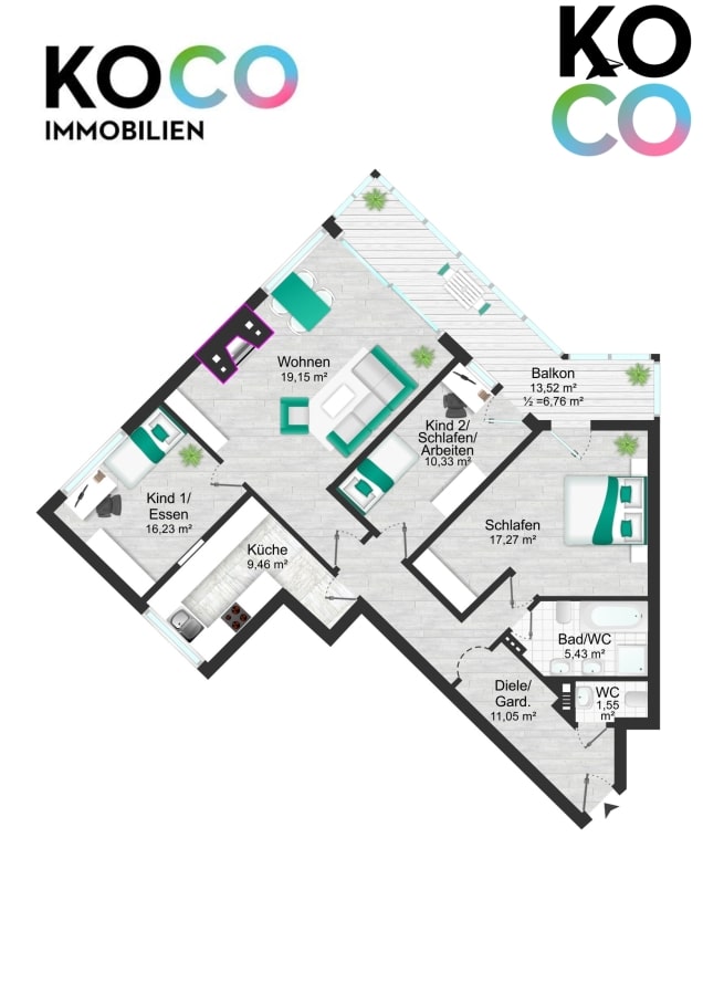 Grundriss - Großzügige 4-Zimmer-Wohnung mit Kamin, Balkon & Schwimmbad in Düsseldorf-Gerresheim